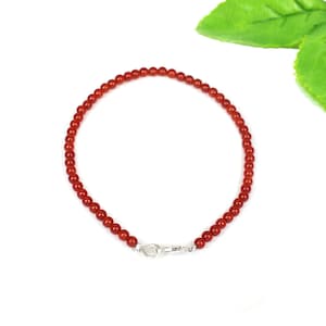 Handmade Red Onyx Beaded Bracelet: 925 Sterling Silver, 3MM Gemstone