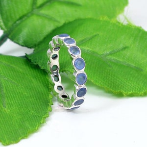 Blue Chalcedony Ring- Bezel Eternity Ring- Engagement Ring- Chalcedony Gemstone- Band Ring- Stacking Ring- 925 Sterling Silver Jewelry- Boho