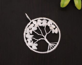White Agate Tree of Life Pendant – Sterling Silver Wire Wrapped Necklace