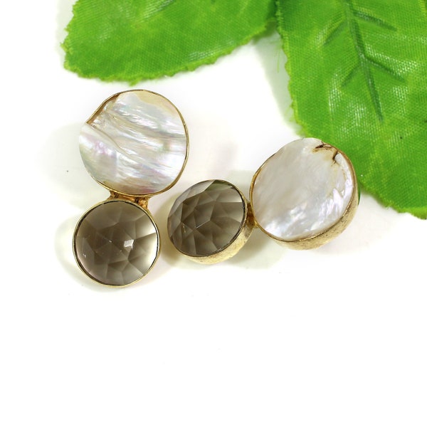 Mother of Pearl and Smoky Quartz Multi Stone Silver Earrings