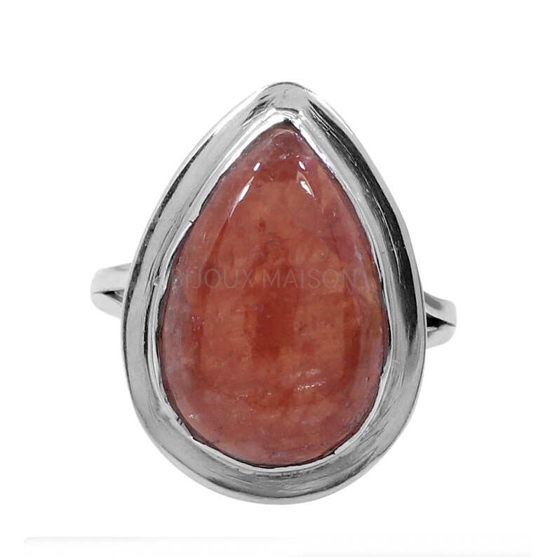 Gemstone Ring Silver Rhodochrosite Ring Jewelry Silver Gemstone Teardrop Solitaire Ring Split Band Ring Sterling Silver Ring for Women