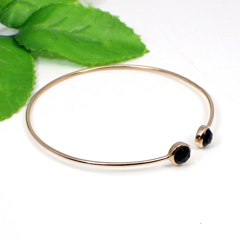 Black Stone Bangle -Stacking Bangle -Openable Bangle Black Onyx Adjustable Silver Bangle Rose Gold Plated Bangle Onyx Gemstone Jewelry