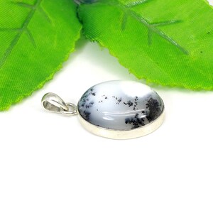 Oval Dendritic Opal Pendant: Sterling Silver Necklace, Handmade Jewelry image 3