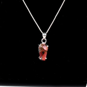 Spinel Red Jade Mohave Pendant, Dainty Box Chain, 925 Silver Mix Stone Necklace, Coffin Gemstone, 17 x 10 MM Gemstone Women Pendant Necklace