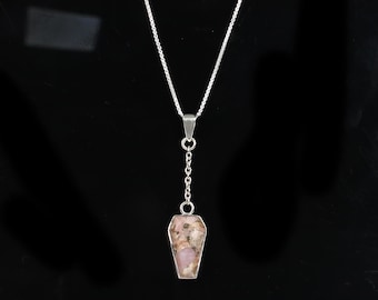 Anhänger aus rosa Opal in Kupfer, Halskette aus Sterlingsilber, Sarghalskette, handgefertigter Edelsteinschmuck, Geschenk für Sie