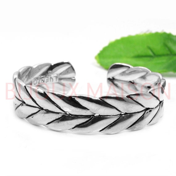 SALE Silver Leaf Bangle Bracelet 3776