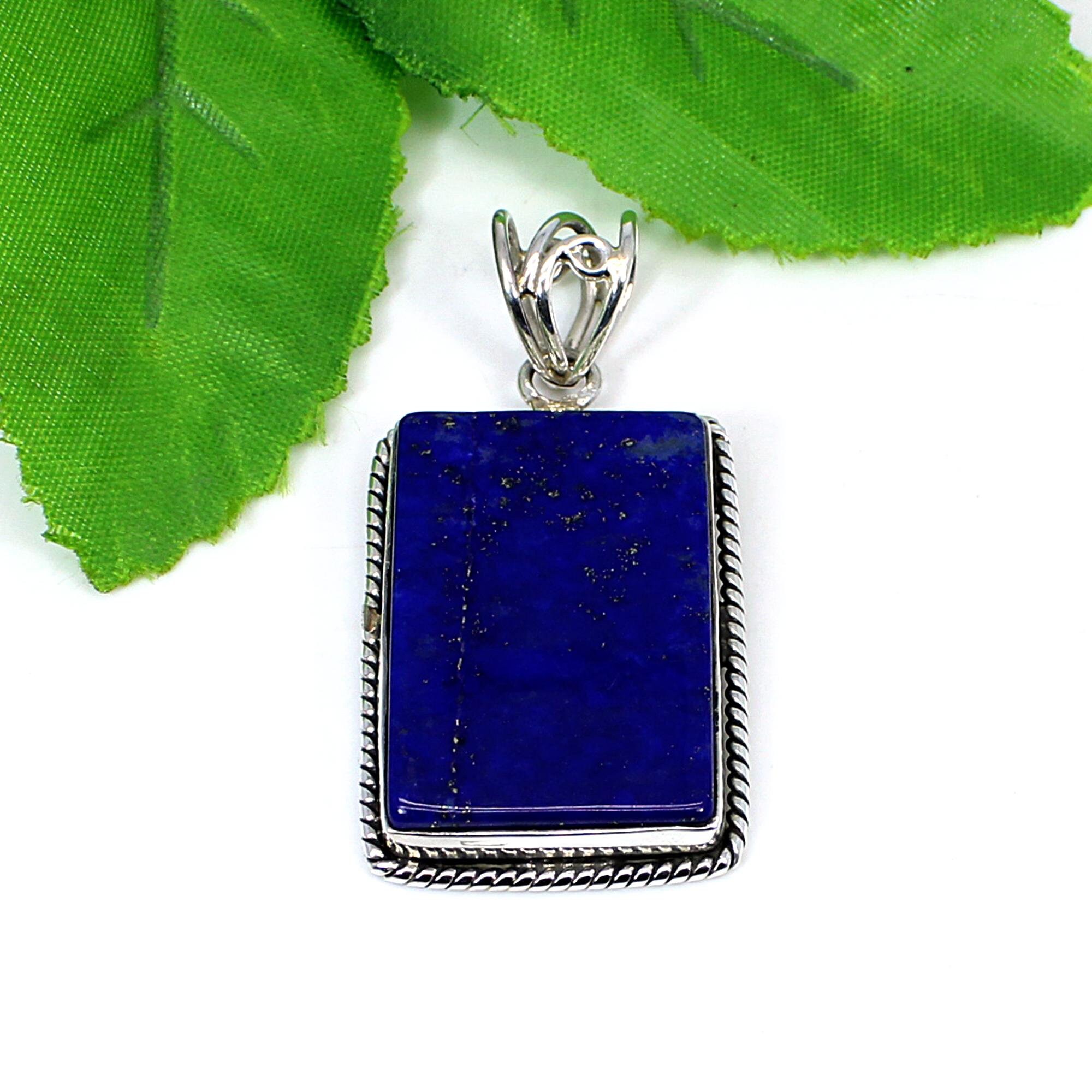 Details about   WEALTHINESS LUCKLY LAPIS RECTANGLE SOLID STERLING 925 SILVER PENDANT 