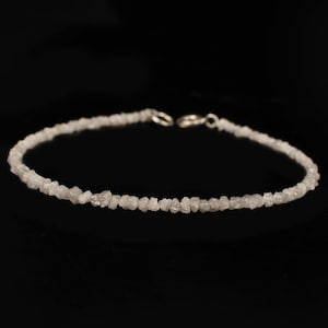 Raw White Diamond Beads Chips Bracelet, Silver Bracelet Jewelry, Diamond Jewelry, Beaded Bracelet, Real and Pure Diamond Bracelet, Gift Her