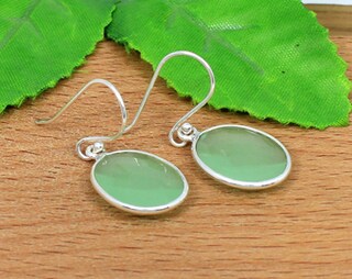 Orecchini Pendenti In Argento Sterling 925 Con Prehnite Verde: Gioielli Fatti A Mano, Regalo Elegante Per Lei (Lunghezza 43 Mm)