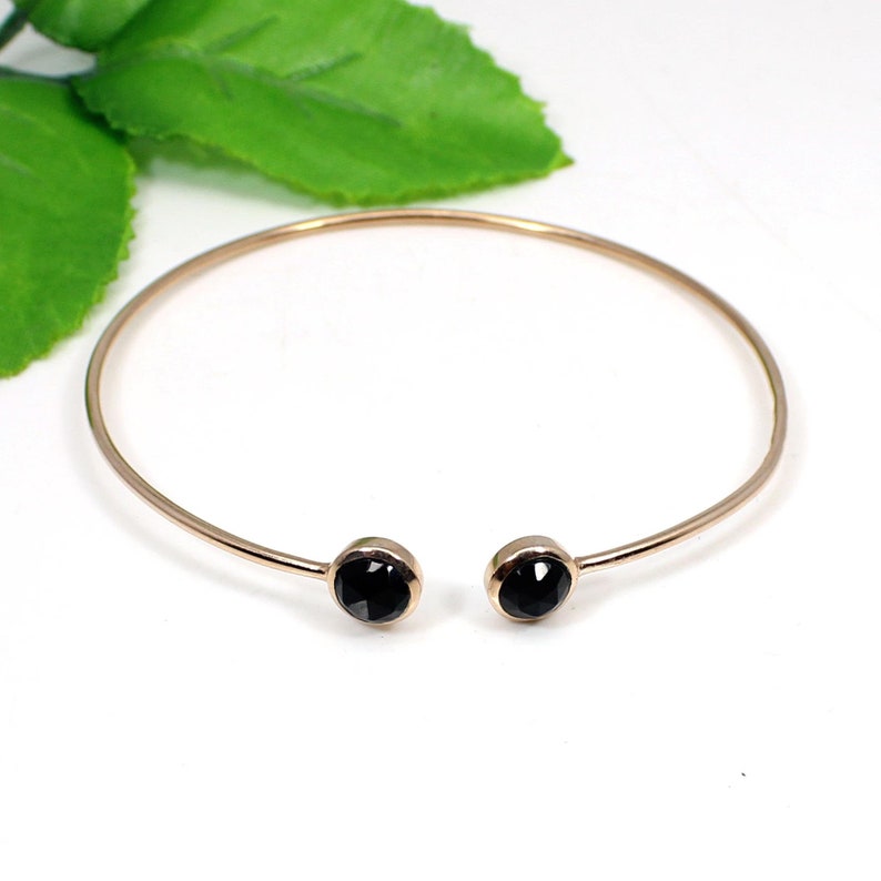 Black Stone Bangle -Stacking Bangle -Openable Bangle Black Onyx Adjustable Silver Bangle Rose Gold Plated Bangle Onyx Gemstone Jewelry