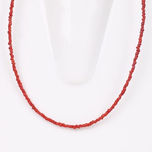 Natural Coral Necklace, 925 Sterling Silver Necklace, Tube Gemstone Beads, Tiny Beads Necklace, Energy Yoga Gemstone Beads Unisex Necklace