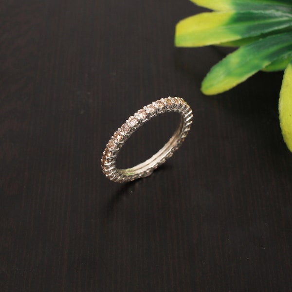 Champagne Quartz, Eternity Band Ring, Stone Ring, 925 Sterling Zilver, Bruiloft en Verlovingsring, Stapelring, Bezel Ring, Handgemaakte ring