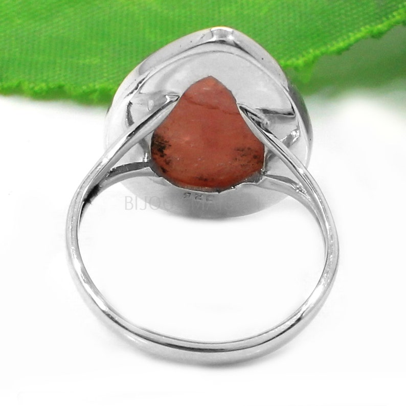 Gemstone Ring Silver Rhodochrosite Ring Jewelry Silver Gemstone Teardrop Solitaire Ring Split Band Ring Sterling Silver Ring for Women