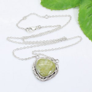 Healing Gemstone Serpentine Pendant Necklace, 925 Sterling Silver Necklace, Chain Necklace for Women, Handmade Necklace, Statement Jewelry