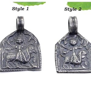 Vintage 1950s Pendant, Oldest 925 Sterling Silver Vintage Lion Riding Goddess Vintage Lion Pendant Maa Durga Rajasthan Tribal Pendant, Gifts