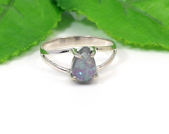 Pear Opal Sterling Silver Ring – Split Band, Minimalist Boho Jewelry