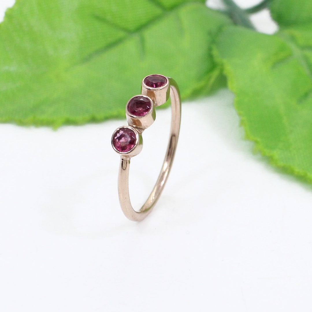Pink Tourmaline Ring Three Stone Ring Stackable Ring - Etsy