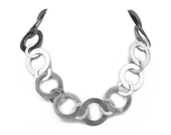 Sterling Silver Boho Heavy Link Necklace, Handmade Statement Chain Necklace, Modern Minimalist Jewelry, Gift for Her