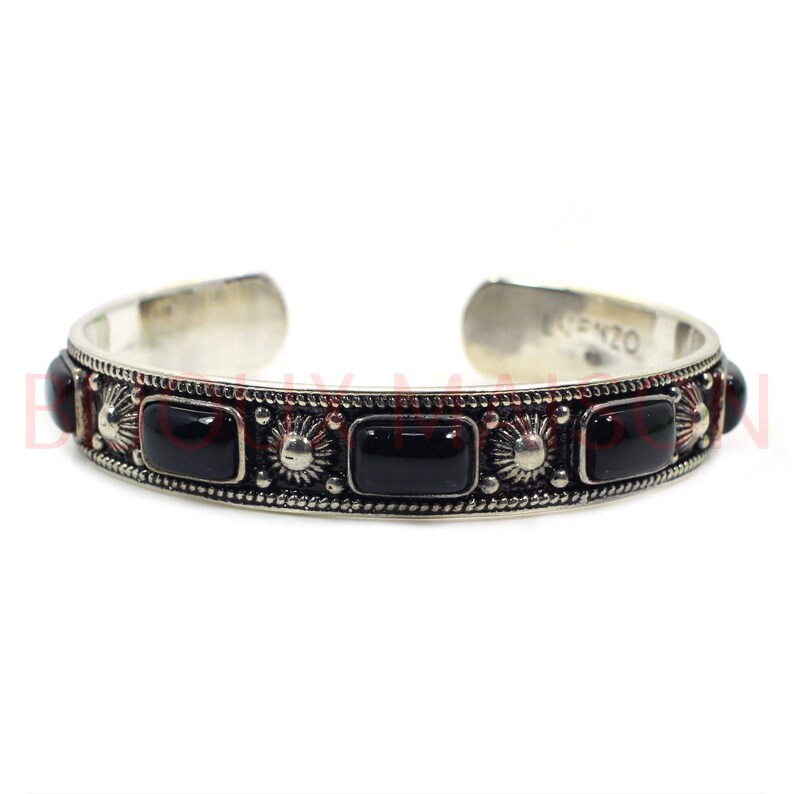 Silver Adjustable Cuff Bangle Bangle Jewelry 925 Silver Jewelry Unisex Bangle Sterling Silver Black Onyx Bangle Oxidised Bangle Jewelry