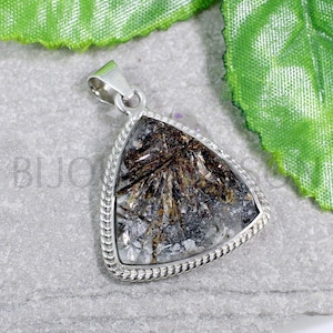 Astrophyllite Rough Pendant Necklace for Women - Bezel Set Pendant - Marquise Pendant -  Astrophyllite Pendant - Sterling Silver Pendant