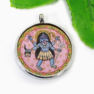 Handmade Sterling Silver Kali Mata Pendant: Hindu Goddess Jewelry