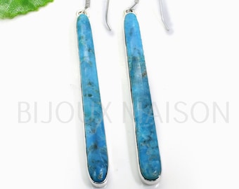 Turquoise Long Earrings -Silver Earrings -Silver Gemstone Earrings -Handmade Earrings -Long Earrings - Gift for Daughter-Long Bar Earring