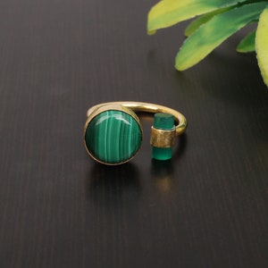Malachite & Green Onyx Gemstone Ring, 925 Sterling Silver, Gold Plated Rings, Handmade Rings, Statement Rings, Fashion Jewelry For Women