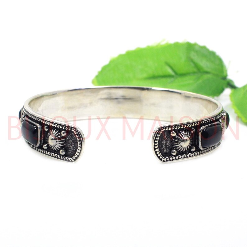 Silver Adjustable Cuff Bangle Bangle Jewelry 925 Silver Jewelry Unisex Bangle Sterling Silver Black Onyx Bangle Oxidised Bangle Jewelry