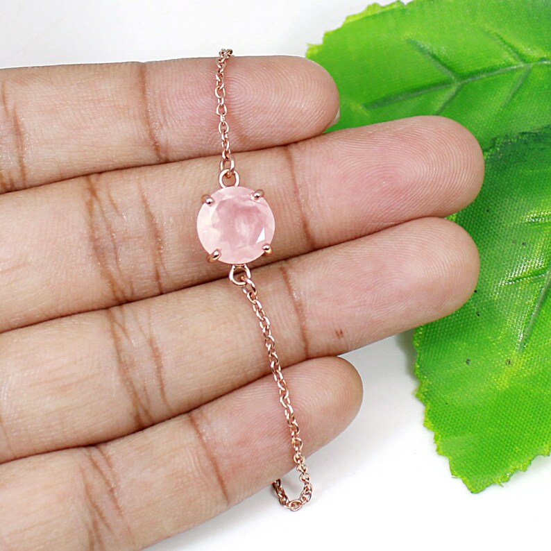 Rose Gold Plated Bracelet 925 Silver Rose Quartz Chain Bracelet Silver Wrist Bracelet For Girls Silver Adjustable Bracelet For Women