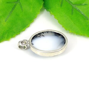Oval Dendritic Opal Pendant: Sterling Silver Necklace, Handmade Jewelry image 4