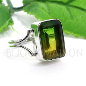 Bi Color Watermelon Tourmaline Ring - Tourmaline Quartz Ring - Two Color Stone Ring - Sterling Silver Ring - Gemstone Ring for Women - Boho
