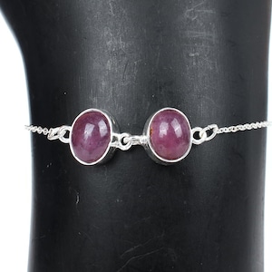 Duo Star Ruby Bracelet, 925 Sterling Silver Bracelet, Oval Cabochon Stone, Dainty Bracelet For Her, Women Minimalist Jewelry, Gift For Her
