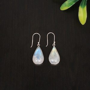 Handmade Teardrop Moonstone Earrings: 925 Sterling Silver Boho Jewelry