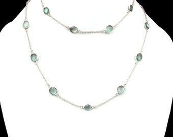 Green Amethyst 925 Sterling Silver 36 Inch Necklace