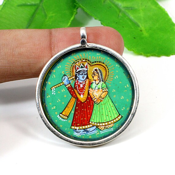 Radha Krishna Painting Pendant Hand 
