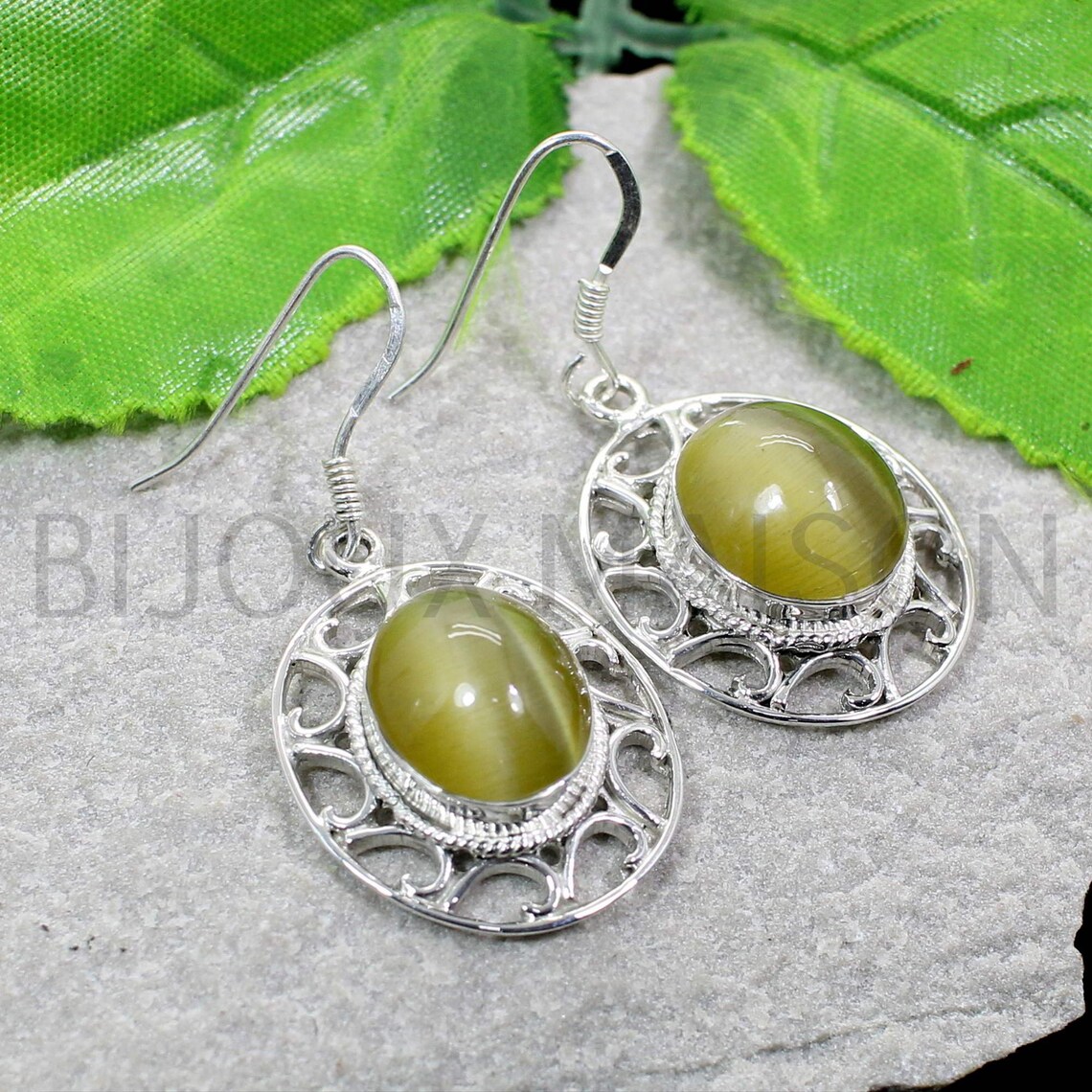 Yellow Chrysoberyl Cat's Eye Dangle Earrings Yellow - Etsy