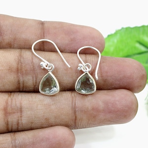 Green Amethyst Dangle Earrings-925 Sterling Silver Earrings-Minimalist Earrings-Simple Handmade Earrings-Jewelry For Girls-Gift For Daughter