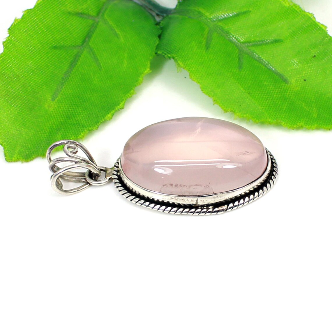 925 Sterling Silver Rose Quartz Oval Pendant Jewelry Etsy