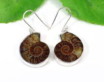 Ammonite Fossil Earrings: Sterling Silver Dangle Earrings, Handmade Jewelry