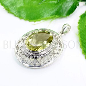 Lemon Quartz Pendant: Boho 925 Sterling Silver Gemstone Jewelry