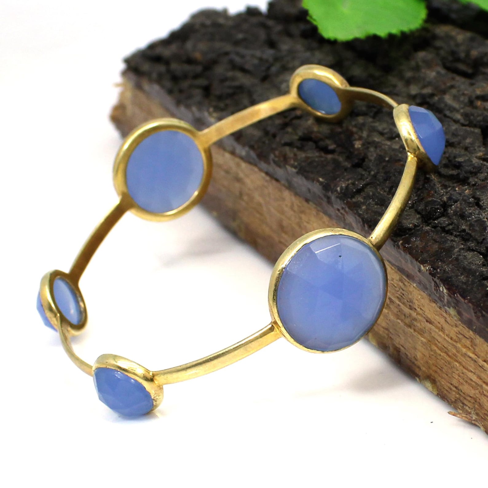 Blue Chalcedony Bracelet Blue Stone Bracelet Handmade Gold Etsy