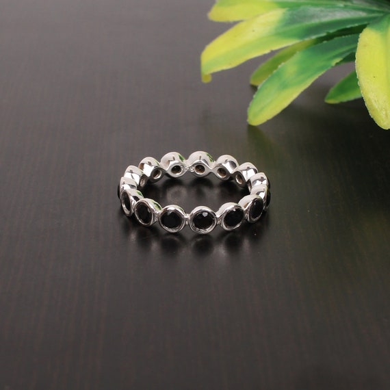 Black Onyx Ring, Sterling Silver Eternity Band, Handmade Statement Jewelry