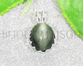 Natural Green Chrysoberyl Cat's Eye Pendant, Sterling Silver Gemstone Necklace, Indian Jewelry, Gift for Her