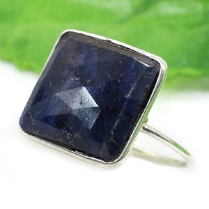 Flat Square Sapphire Corundum Ring