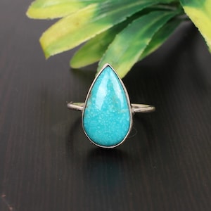 925 Silver Ring, Women Handmade Ring, Natural Turquoise Ring, Pear Shape Simple Ring, Anniversary Ring, Bridesmaid Ring, Promise Gift Ring