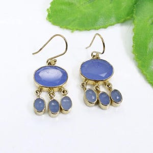 Blue Chalcedony Sterling Silver Drop Earrings: Handmade Minimalist Jewelry
