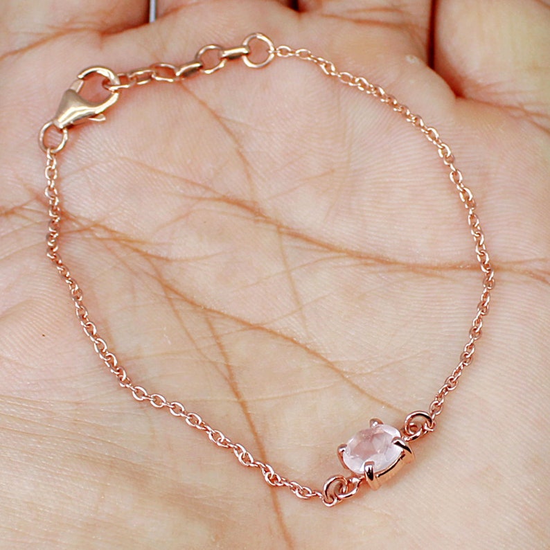 Rose Gold Plated Bracelet 925 Silver Rose Quartz Chain Bracelet Silver Wrist Bracelet For Girls Silver Adjustable Bracelet For Women
