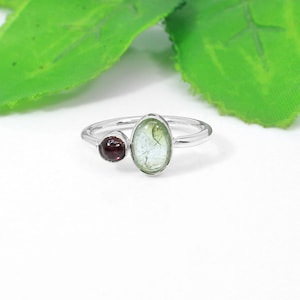 Natural Green Tourmaline With Pink Tourmaline Ring, 925 Sterling Silver Ring, Handmade Adjustable Ring, Gift For Her, Statement Rings