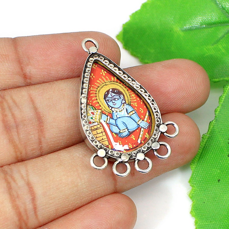 Glass Frame Pendant 925 Sterling Silver Jewelry Lord Krishna Pendant Temple Jewelry Hindu God Pendant Pendant Necklace Charm Pendant