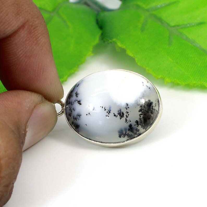 Oval Dendritic Opal Pendant: Sterling Silver Necklace, Handmade Jewelry image 5